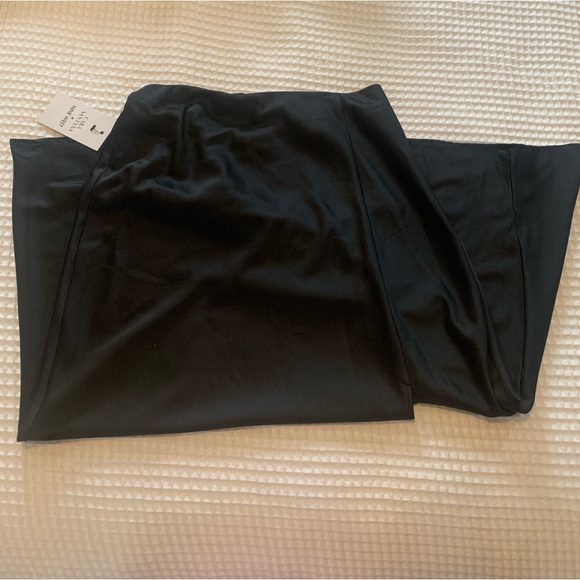 Black Satin Skirt with Slit - Picture 2 of 4